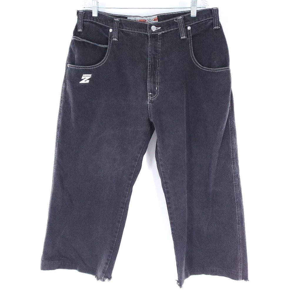 Vintage Zonz Men Wide Leg Jean 100% Cotton Skater Cut Off Black Size 35x25